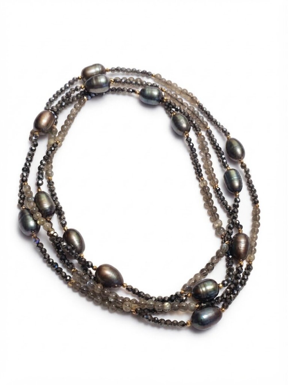 54" Infinity Rope Necklace – Black Pearl, Labradorite & Faceted Black Beads